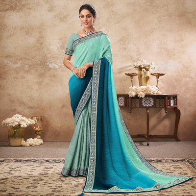 Light Blue Sequins Embroidered Chiffon Half & Half Saree