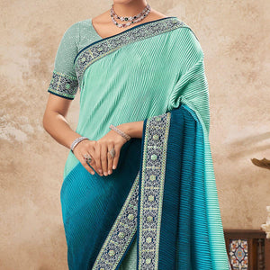 Light Blue Sequins Embroidered Chiffon Half & Half Saree