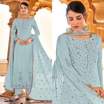 Light Blue Sequins Embroidered Georgette Suit