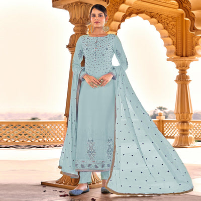 Light Blue Sequins Embroidered Georgette Suit