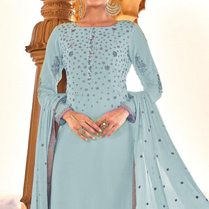 Light Blue Sequins Embroidered Georgette Suit