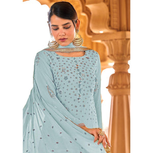 Light Blue Sequins Embroidered Georgette Suit