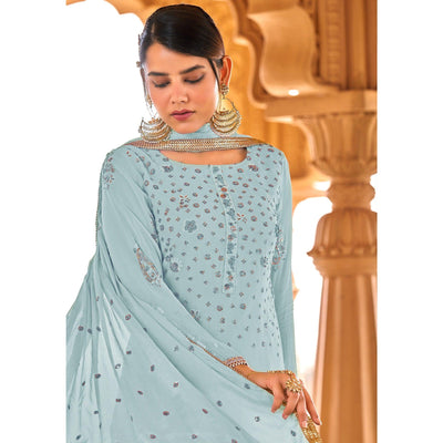 Light Blue Sequins Embroidered Georgette Suit