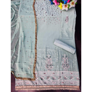 Light Blue Sequins Embroidered Georgette Suit