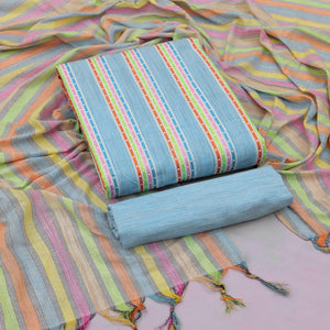 Light Blue Stripes Printed Cotton Blend Dress Material