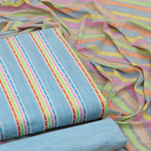 Light Blue Stripes Printed Cotton Blend Dress Material