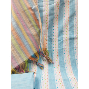 Light Blue Stripes Printed Cotton Blend Dress Material