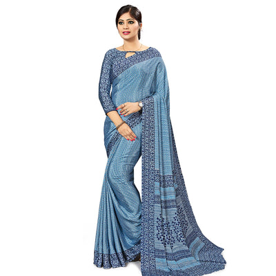 Light Blue Wear Printed Crepe Saree
