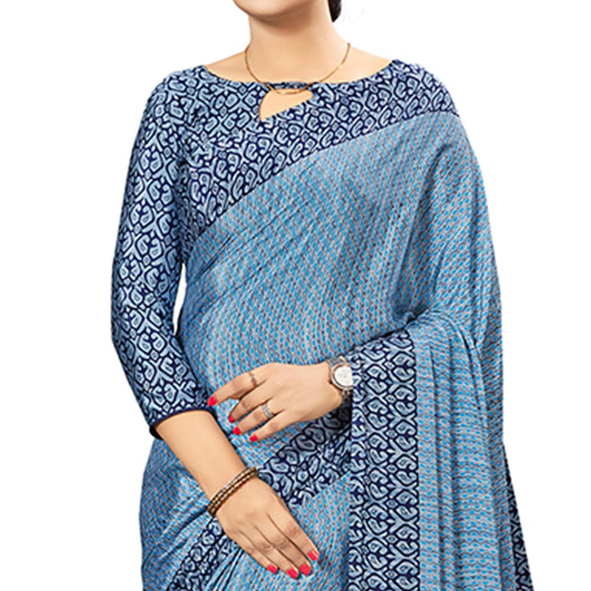 Light Blue Wear Printed Crepe Saree