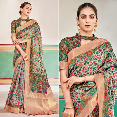 Light Blue Woven Art Silk Saree With Tassels