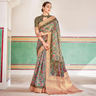 Light Blue Woven Art Silk Saree With Tassels