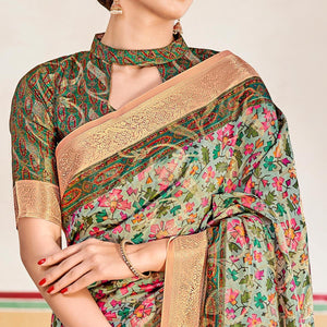 Light Blue Woven Art Silk Saree With Tassels