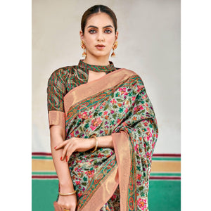 Light Blue Woven Art Silk Saree With Tassels