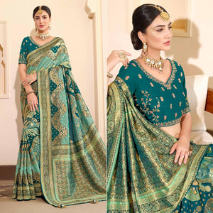 Light Blue Woven Banarasi Silk Saree With Tassels