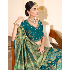 Light Blue Woven Banarasi Silk Saree With Tassels