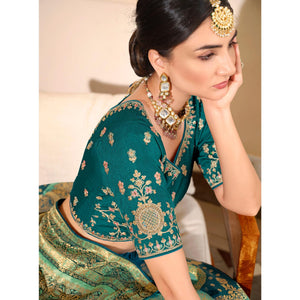 Light Blue Woven Banarasi Silk Saree With Tassels