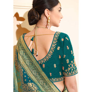 Light Blue Woven Banarasi Silk Saree With Tassels