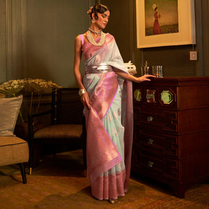 Light Blue Woven Linen Saree