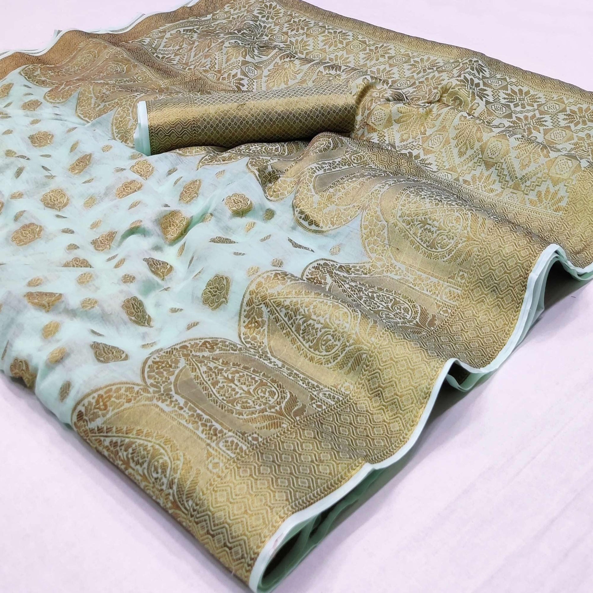 Light Blue Woven Cotton Blend Saree