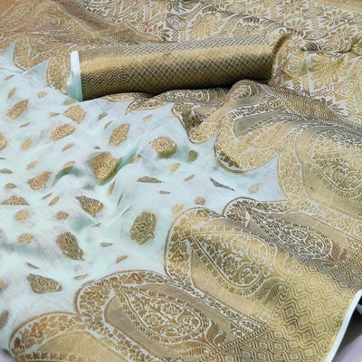 Light Blue Woven Cotton Blend Saree