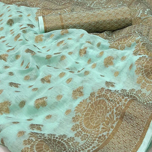 Light Blue Woven Cotton Blend Saree