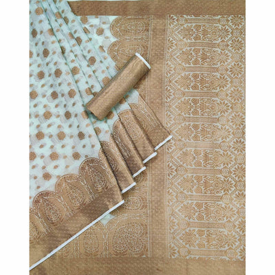 Light Blue Woven Cotton Blend Saree