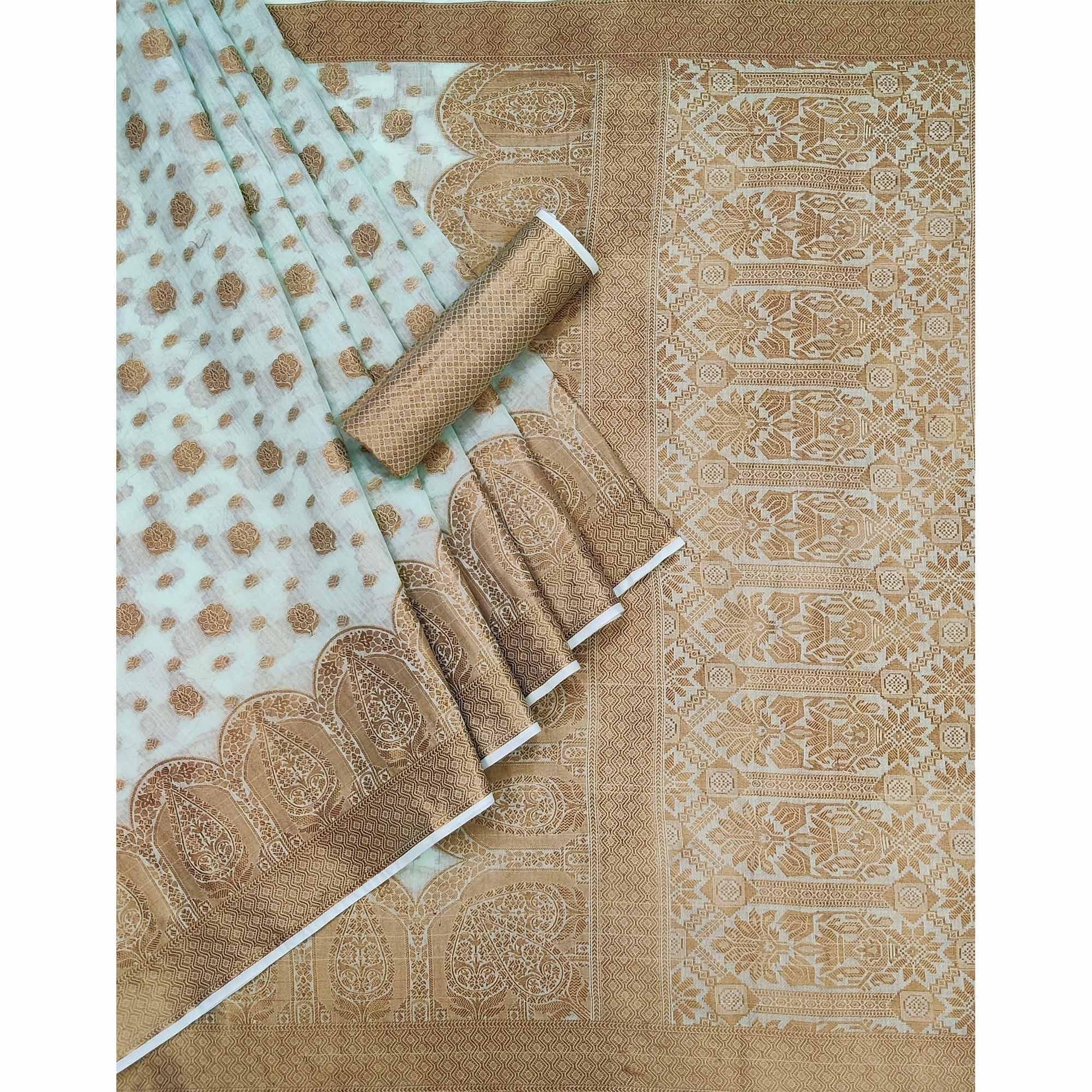 Light Blue Woven Cotton Blend Saree