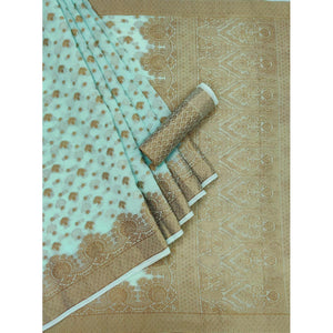 Light Blue Woven Cotton Blend Saree