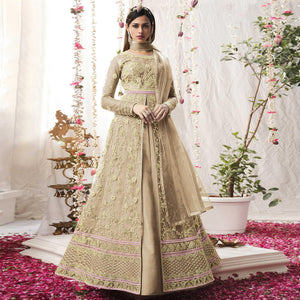 Light Brown Embroidered Netted Anarkali Suit