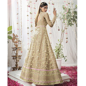 Light Brown Embroidered Netted Anarkali Suit