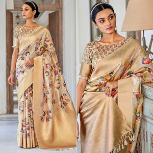 Light Brown Festive Wear Floral Printed With Woven With Woven Jacquard Saree