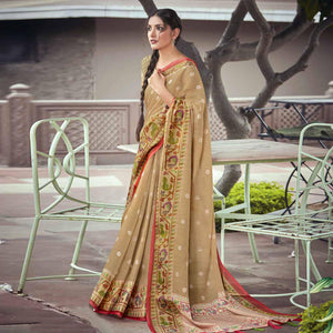 Light Brown Festive Wear Printed Linen Saree With Border