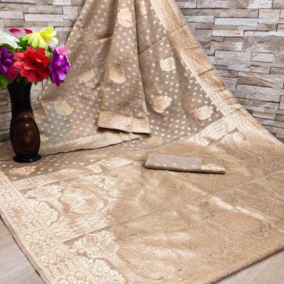 Light Brown Festive Wear Woven Jacquard Silk Saree