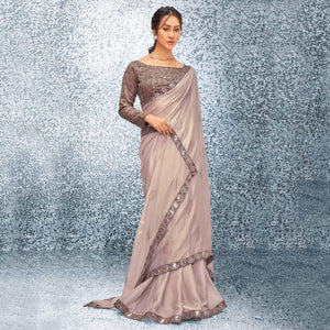 Light Brown Sequins Embroidered Chiffon Saree