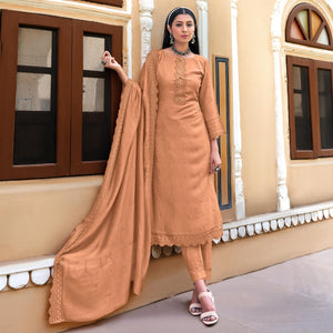 Light Brown Sequins Floral Embroidered Muslin Suit