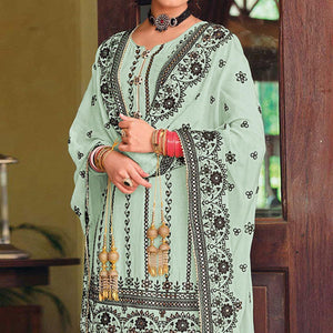 Light Cyan Green Partywear Designer Floral Embroidered Georgette Palazzo Suit