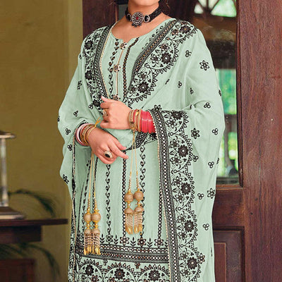 Light Cyan Green Partywear Designer Floral Embroidered Georgette Palazzo Suit