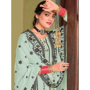 Light Cyan Green Partywear Designer Floral Embroidered Georgette Palazzo Suit