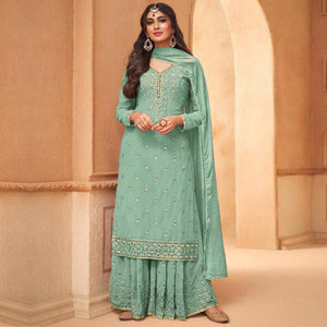 Light Cyan Partywear Designer Embroidery Heavy Faux Georgette  Salwar suit