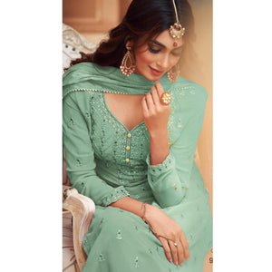 Light Cyan Partywear Designer Embroidery Heavy Faux Georgette  Salwar suit