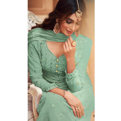 Light Cyan Partywear Designer Embroidery Heavy Faux Georgette  Salwar suit