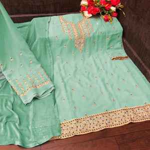 Light Cyan Partywear Designer Embroidery Heavy Faux Georgette  Salwar suit