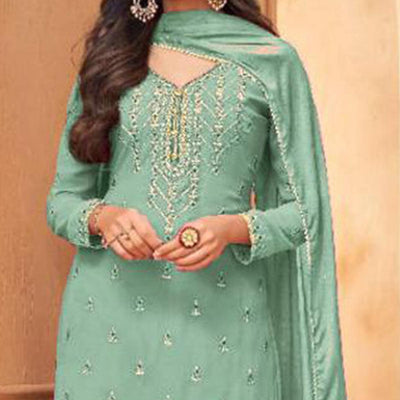 Light Cyan Partywear Designer Embroidery Heavy Faux Georgette  Salwar suit