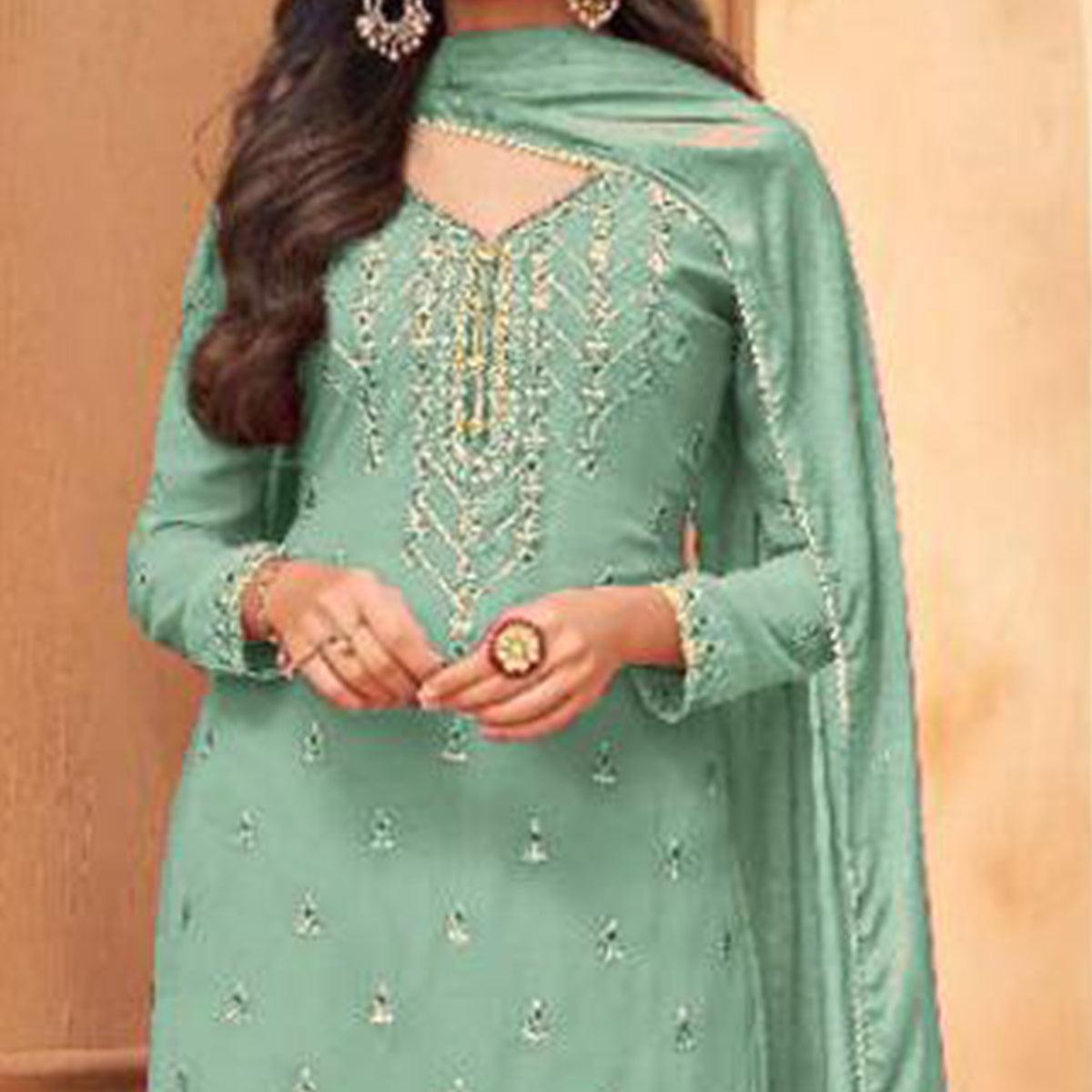 Light Cyan Partywear Designer Embroidery Heavy Faux Georgette  Salwar suit