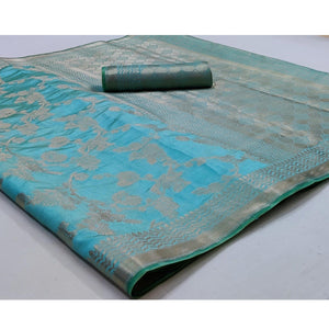 Light Firozi Festive Wear Zari Woven Art Silk Saree