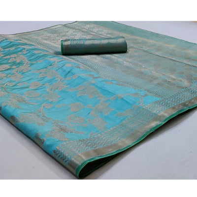 Light Firozi Festive Wear Zari Woven Art Silk Saree