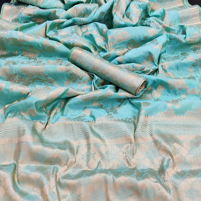 Light Firozi Festive Wear Zari Woven Art Silk Saree