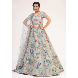 Light Firozi Wedding Wear Embellished Heavy Butterfly Net Lehenga Choli