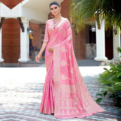 Light Gajri Pink Festive Wear Jari Woven Art Silk Saree