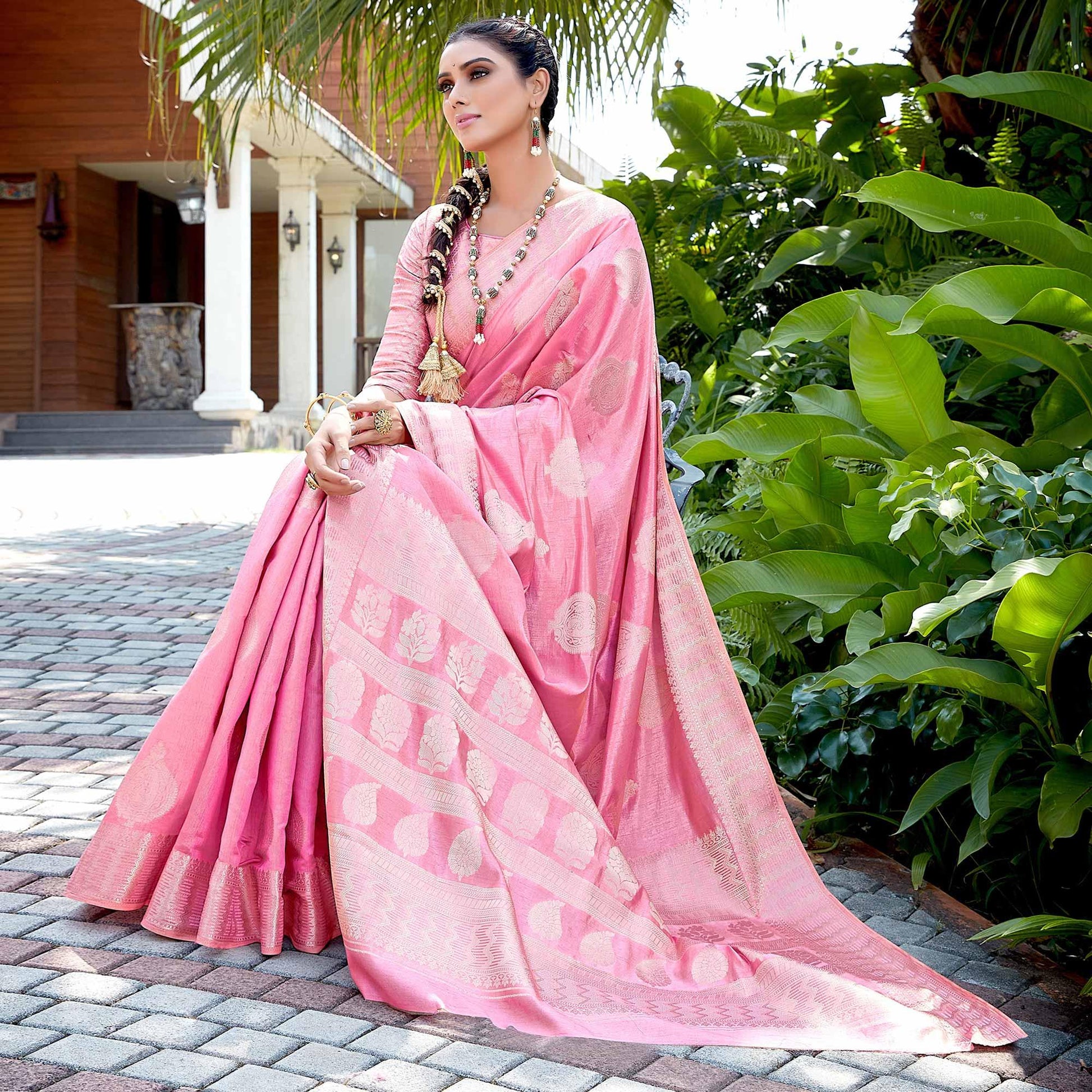 Light Gajri Pink Festive Wear Jari Woven Art Silk Saree